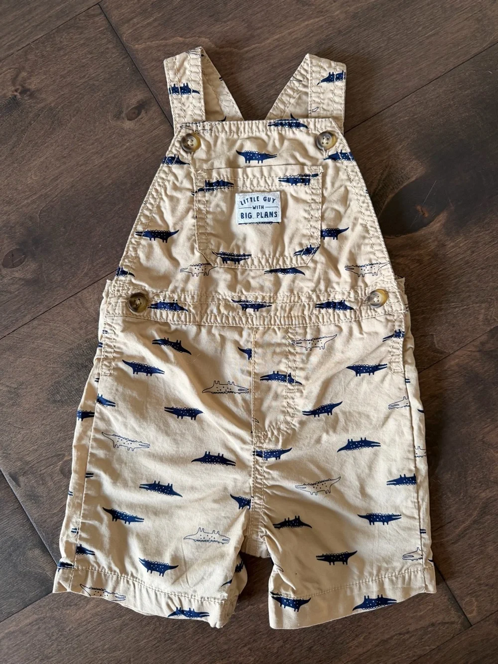 OshKosh B'gosh Trio of Toddler Short Overalls in Green, Navy and Tan